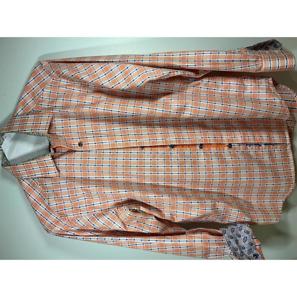 Robert Graham Men’s Classic Fit Button Down Shirt Size M Orange Geometric Print